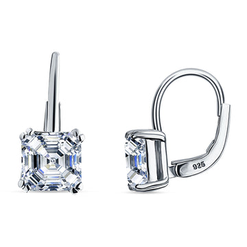 Asscher Leverback Earrings Cubic Zirconia 925 Sterling Silver Wholesale